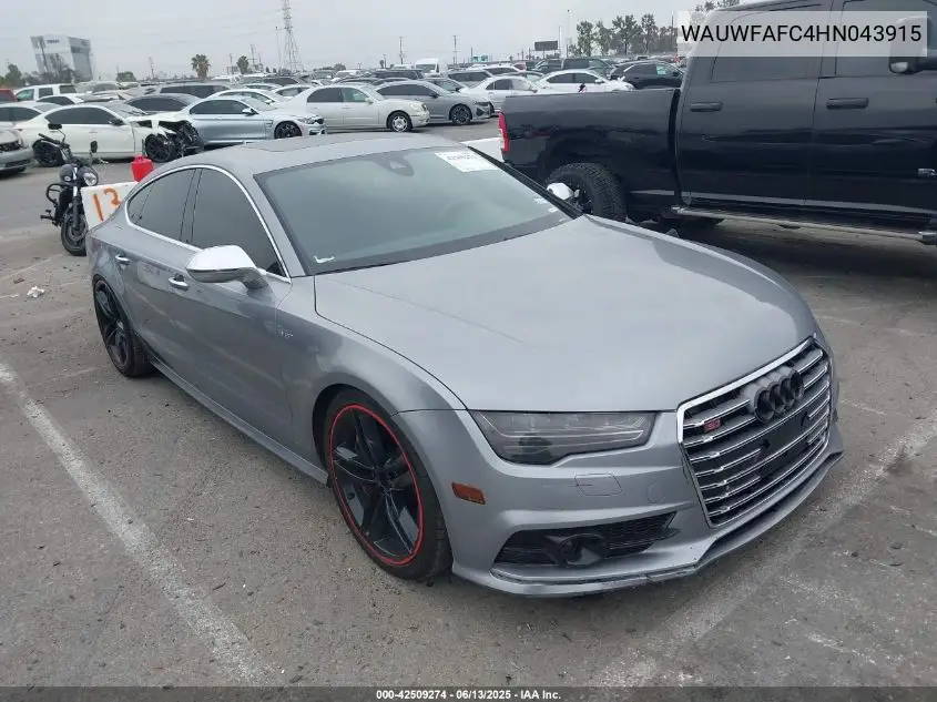 2017 Audi S7 4.0T Premium Plus VIN: WAUWFAFC4HN043915 Lot: 42509274
