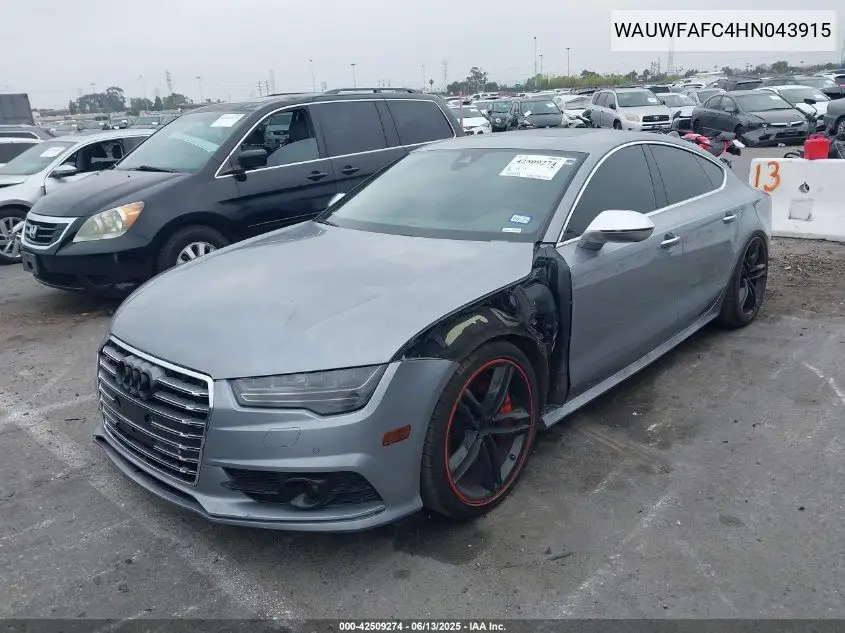 2017 Audi S7 4.0T Premium Plus VIN: WAUWFAFC4HN043915 Lot: 42509274