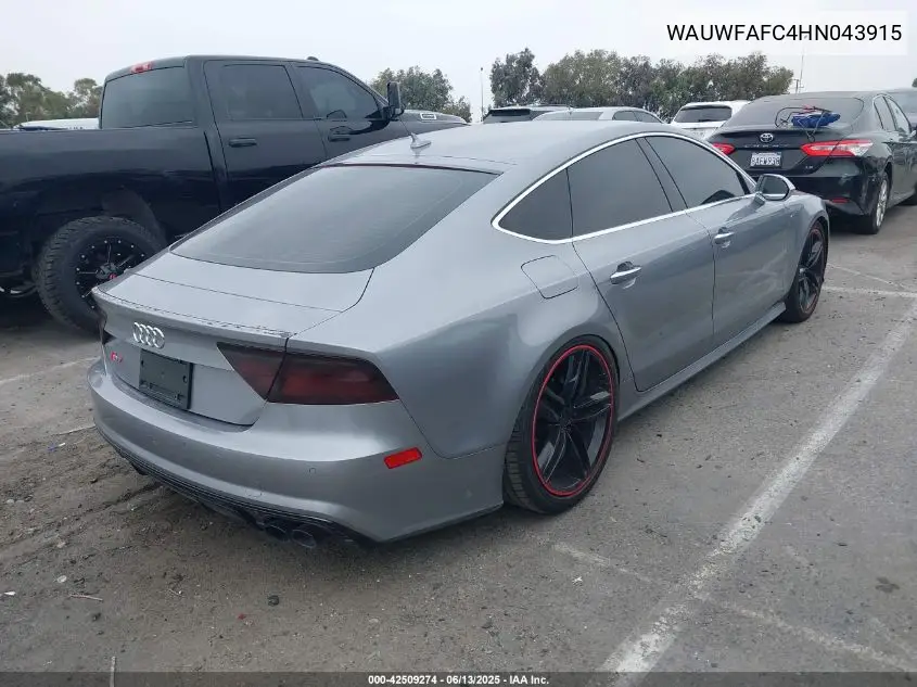 2017 Audi S7 4.0T Premium Plus VIN: WAUWFAFC4HN043915 Lot: 42509274