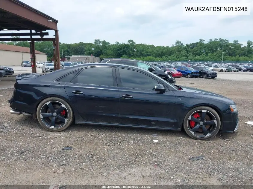 2015 Audi S8 4.0T VIN: WAUK2AFD5FN015248 Lot: 42593407