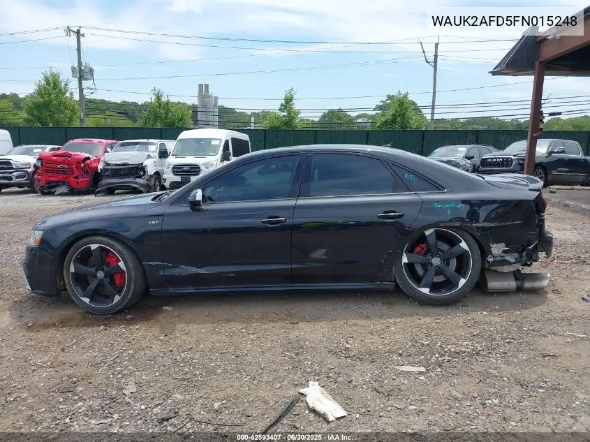 2015 Audi S8 4.0T VIN: WAUK2AFD5FN015248 Lot: 42593407