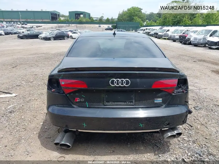 2015 Audi S8 4.0T VIN: WAUK2AFD5FN015248 Lot: 42593407