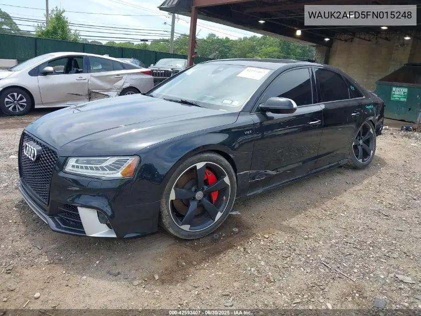 2015 Audi S8 4.0T VIN: WAUK2AFD5FN015248 Lot: 42593407