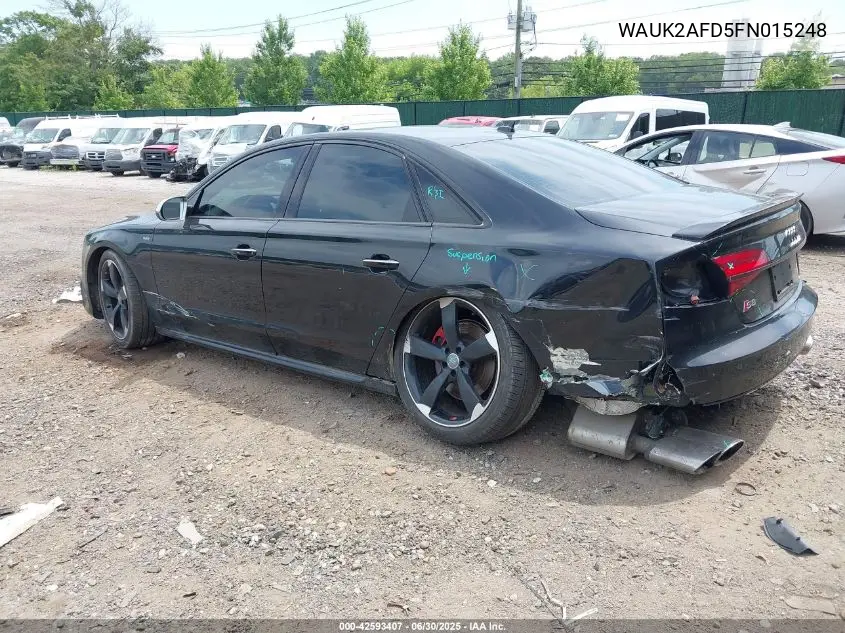 2015 Audi S8 4.0T VIN: WAUK2AFD5FN015248 Lot: 42593407