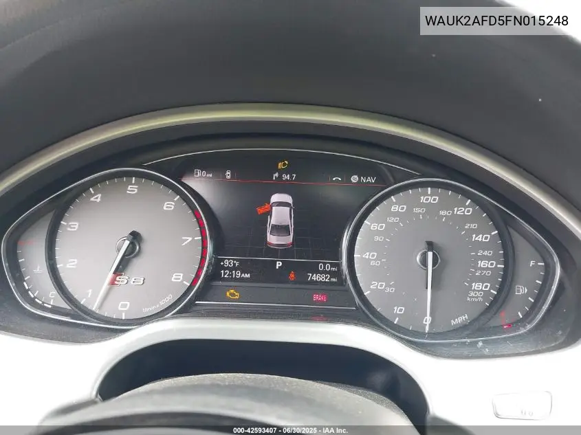 2015 Audi S8 4.0T VIN: WAUK2AFD5FN015248 Lot: 42593407