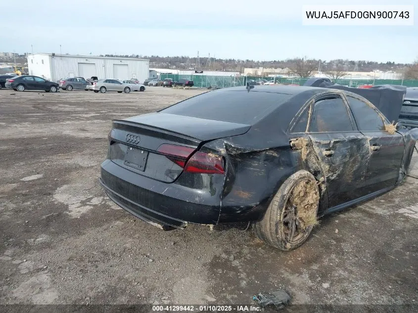 2016 Audi S8 4.0T Plus VIN: WUAJ5AFD0GN900743 Lot: 41299442