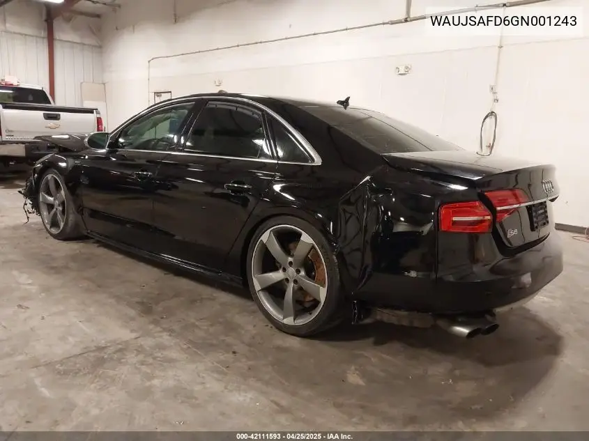 2016 Audi S8 4.0T VIN: WAUJSAFD6GN001243 Lot: 42111593