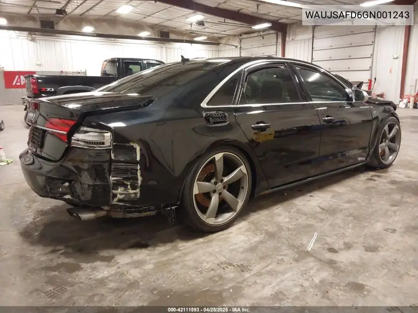 2016 Audi S8 4.0T VIN: WAUJSAFD6GN001243 Lot: 42111593
