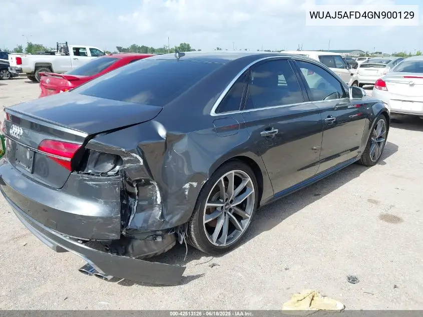 2016 Audi S8 4.0T Plus VIN: WUAJ5AFD4GN900129 Lot: 42513126