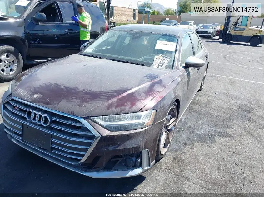 2020 Audi S8 Tfsi Quattro Tiptronic VIN: WAU8SAF80LN014792 Lot: 42086675