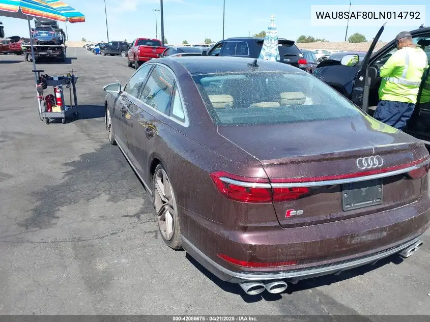 2020 Audi S8 Tfsi Quattro Tiptronic VIN: WAU8SAF80LN014792 Lot: 42086675