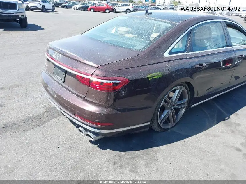 2020 Audi S8 Tfsi Quattro Tiptronic VIN: WAU8SAF80LN014792 Lot: 42086675
