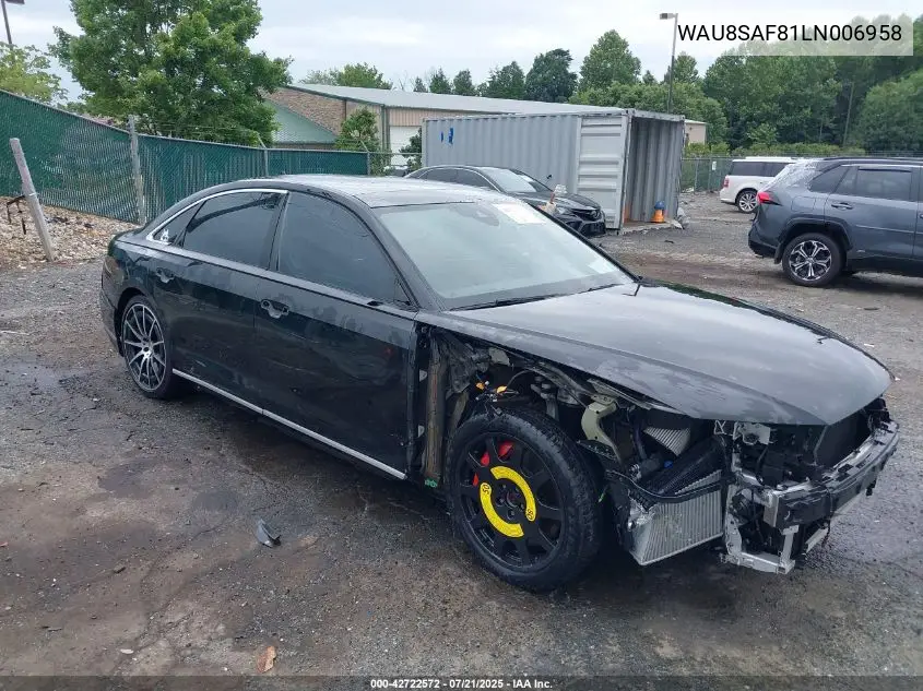 2020 Audi S8 Tfsi Quattro Tiptronic VIN: WAU8SAF81LN006958 Lot: 42722572