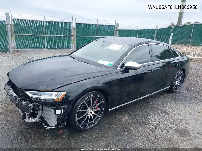 2020 Audi S8 Tfsi Quattro Tiptronic VIN: WAU8SAF81LN006958 Lot: 42722572