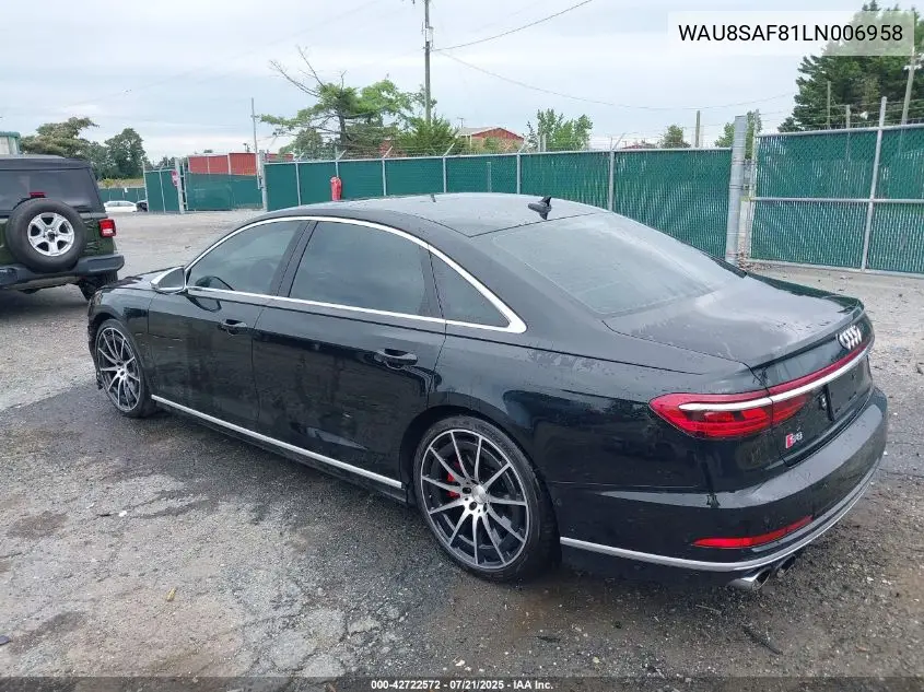 2020 Audi S8 Tfsi Quattro Tiptronic VIN: WAU8SAF81LN006958 Lot: 42722572