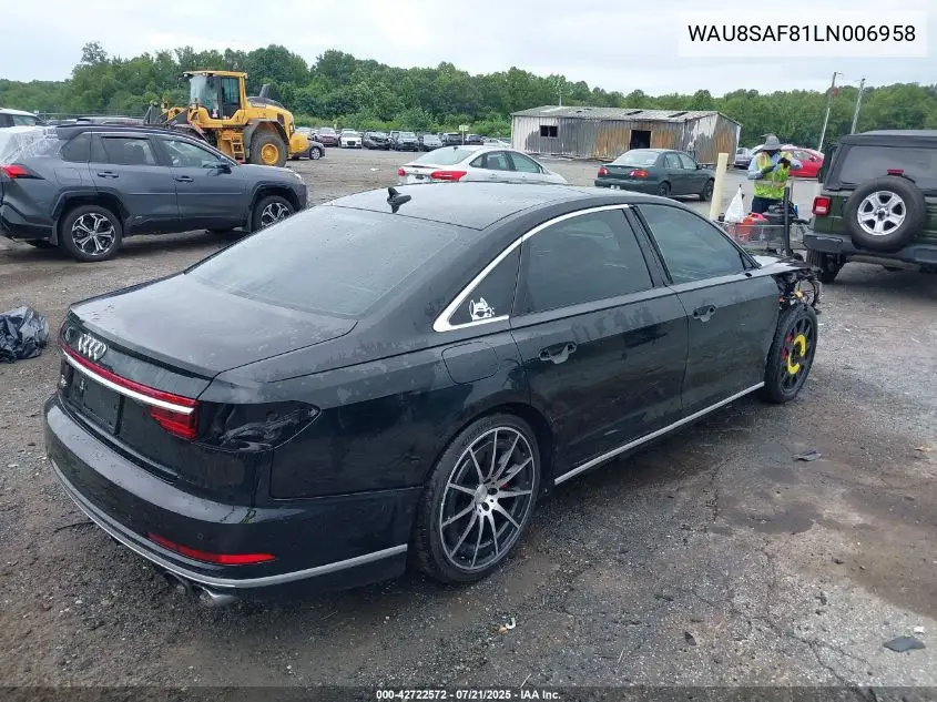 2020 Audi S8 Tfsi Quattro Tiptronic VIN: WAU8SAF81LN006958 Lot: 42722572