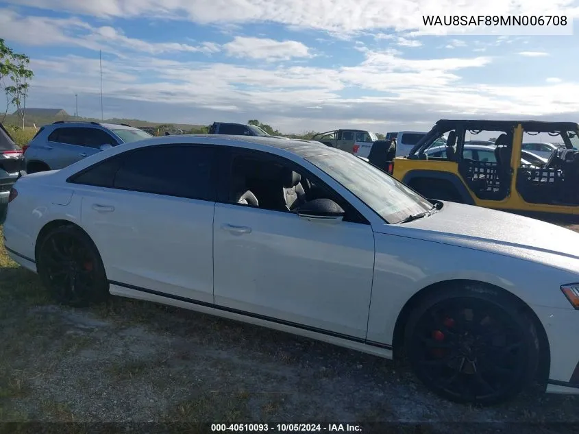 2021 Audi S8 Tfsi Quattro Tiptronic VIN: WAU8SAF89MN006708 Lot: 40510093