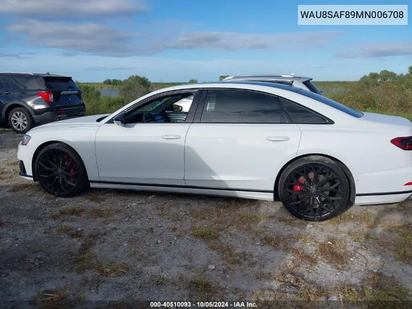 2021 Audi S8 Tfsi Quattro Tiptronic VIN: WAU8SAF89MN006708 Lot: 40510093