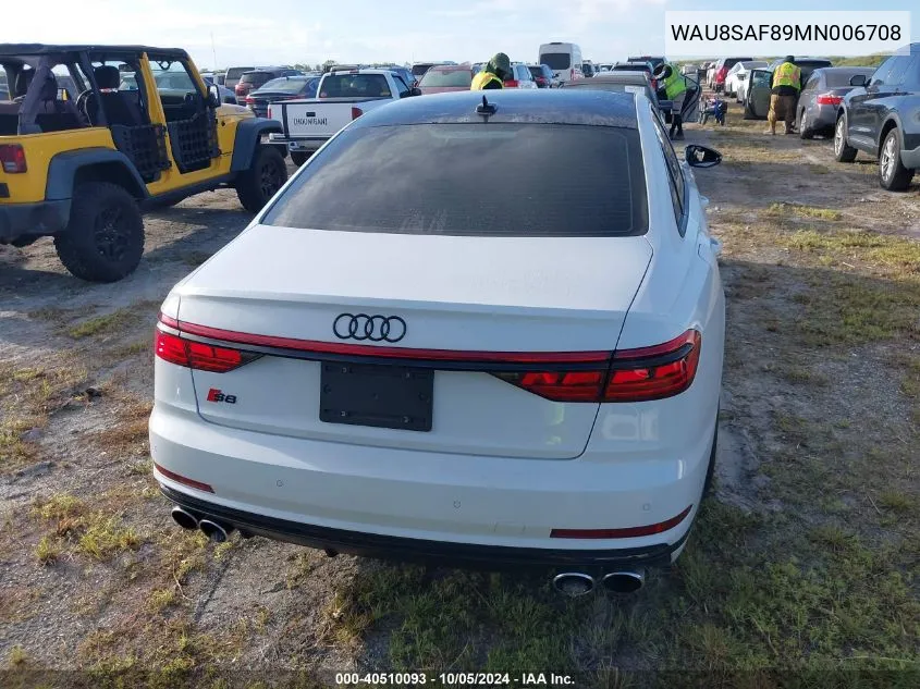 2021 Audi S8 Tfsi Quattro Tiptronic VIN: WAU8SAF89MN006708 Lot: 40510093
