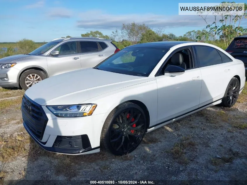2021 Audi S8 Tfsi Quattro Tiptronic VIN: WAU8SAF89MN006708 Lot: 40510093