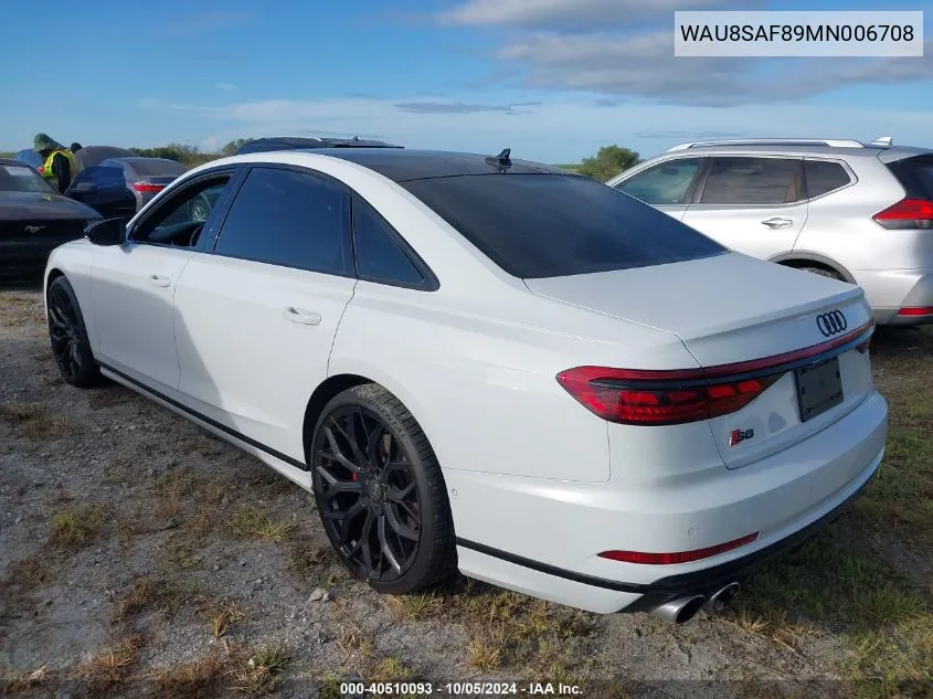 2021 Audi S8 Tfsi Quattro Tiptronic VIN: WAU8SAF89MN006708 Lot: 40510093