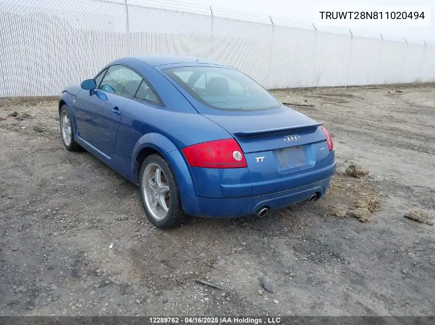 2001 Audi Tt Quaro VIN: TRUWT28N811020494 Lot: 12289762
