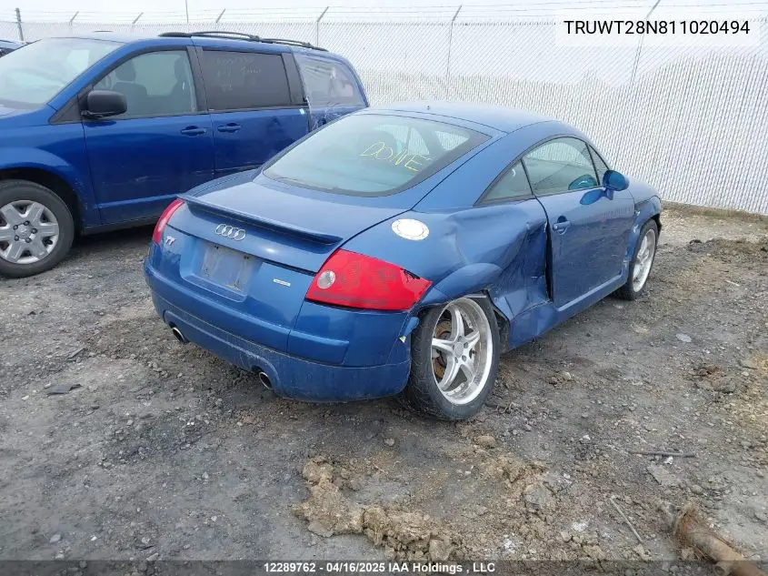 2001 Audi Tt Quaro VIN: TRUWT28N811020494 Lot: 12289762