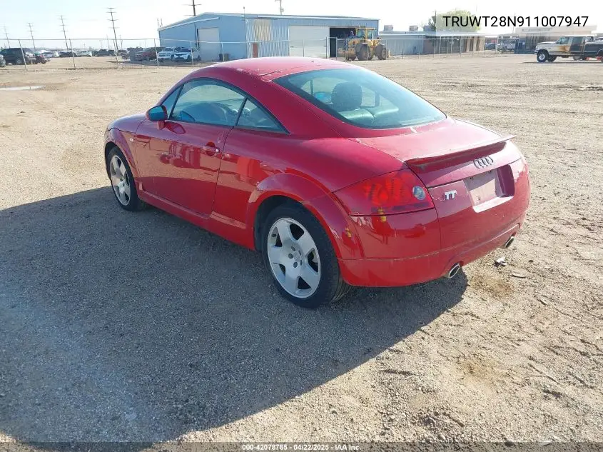 2001 Audi Tt VIN: TRUWT28N911007947 Lot: 42078785