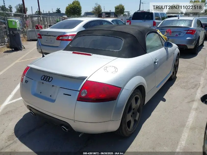 2001 Audi Tt Quattro VIN: TRUUT28N711022518 Lot: 42618672