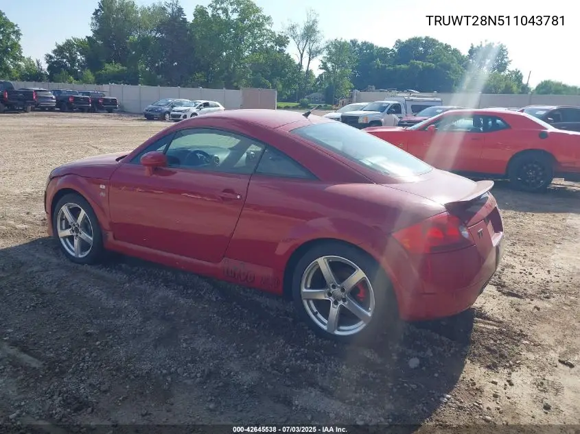 2001 Audi Tt VIN: TRUWT28N511043781 Lot: 42645538