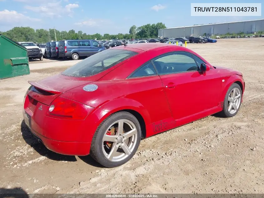 2001 Audi Tt VIN: TRUWT28N511043781 Lot: 42645538