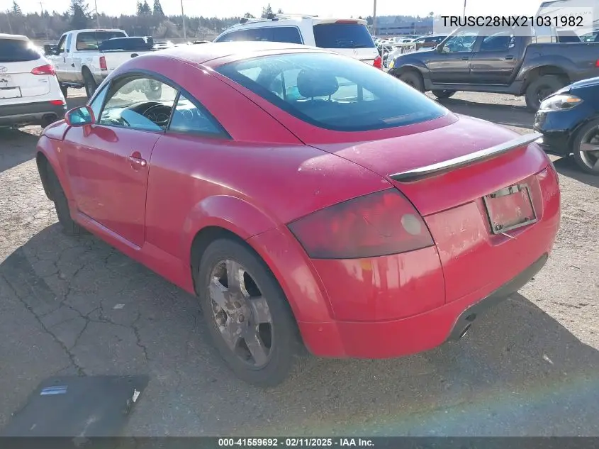 2002 Audi Tt 1.8L VIN: TRUSC28NX21031982 Lot: 41559692