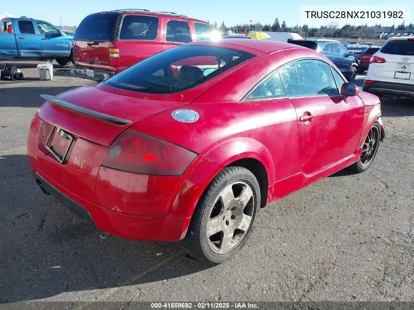 2002 Audi Tt 1.8L VIN: TRUSC28NX21031982 Lot: 41559692