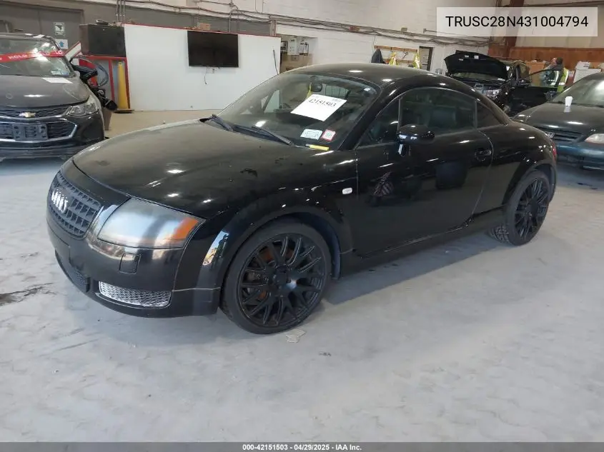 2003 Audi Tt 1.8L VIN: TRUSC28N431004794 Lot: 42151503