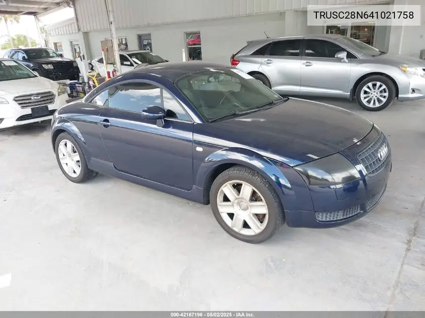 2004 Audi Tt 1.8L VIN: TRUSC28N641021758 Lot: 42167196