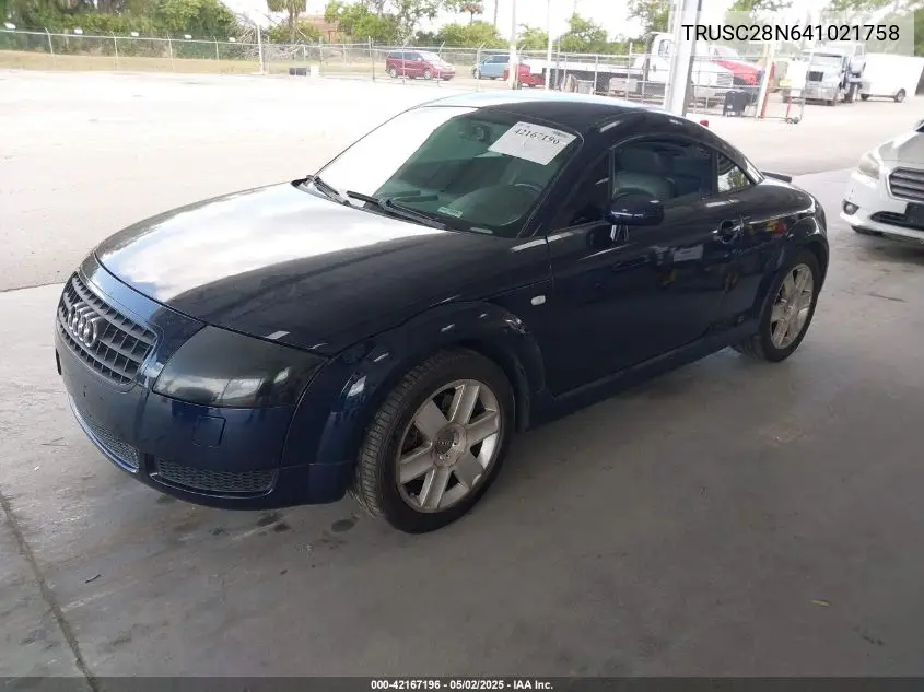2004 Audi Tt 1.8L VIN: TRUSC28N641021758 Lot: 42167196