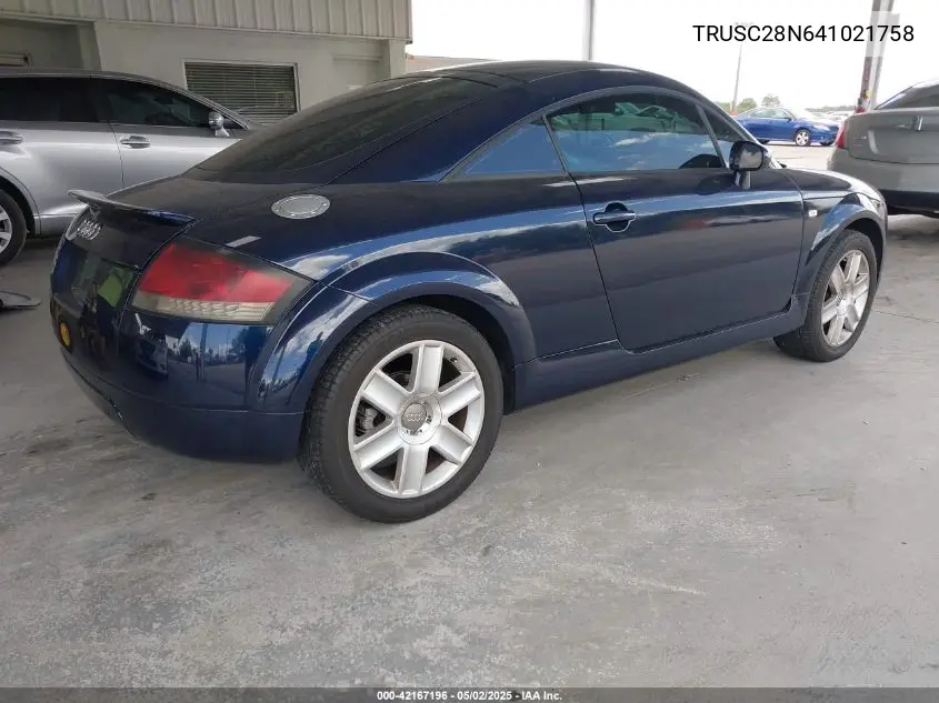 2004 Audi Tt 1.8L VIN: TRUSC28N641021758 Lot: 42167196