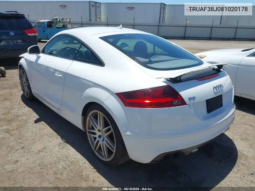 2008 Audi Tt 2.0T VIN: TRUAF38J081020178 Lot: 42265671