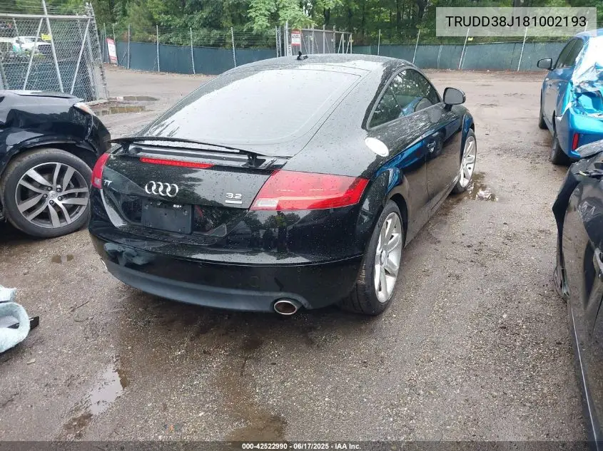 2008 Audi Tt 3.2 VIN: TRUDD38J181002193 Lot: 42522990