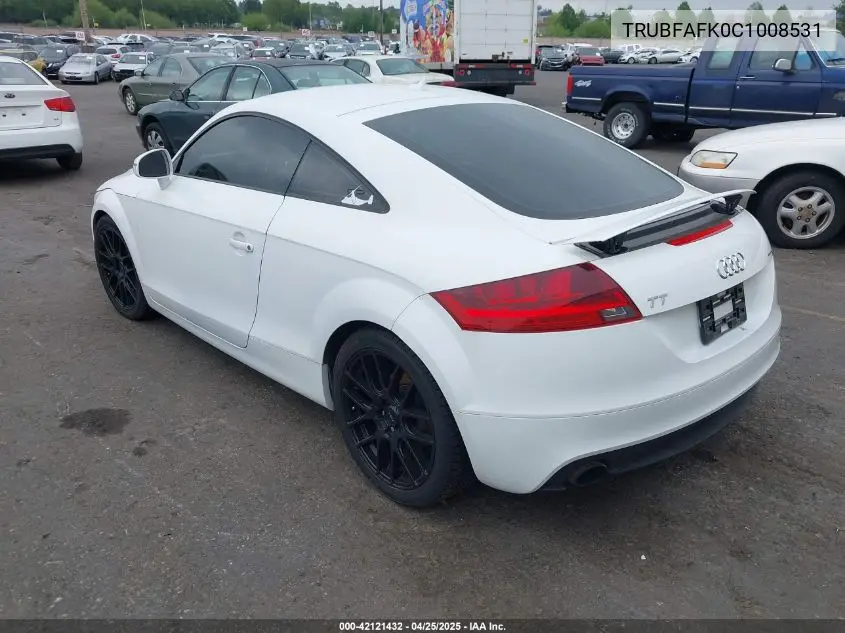 2012 Audi Tt 2.0T Premium Plus VIN: TRUBFAFK0C1008531 Lot: 42121432