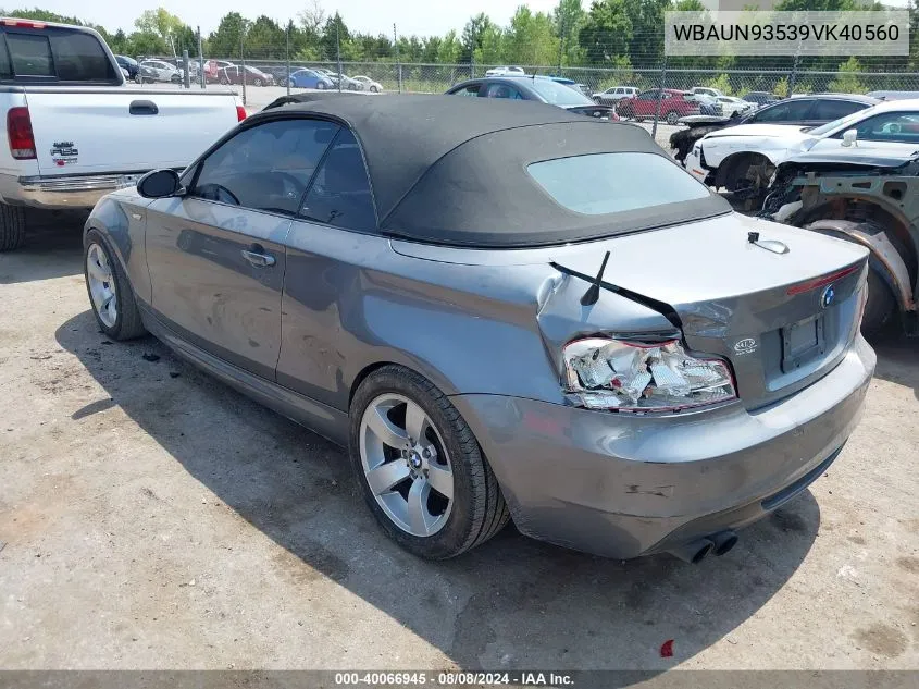 2009 BMW 135I VIN: WBAUN93539VK40560 Lot: 40066945