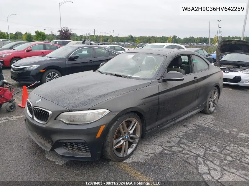 2017 BMW 230Xi VIN: WBA2H9C36HV642259 Lot: 12078403