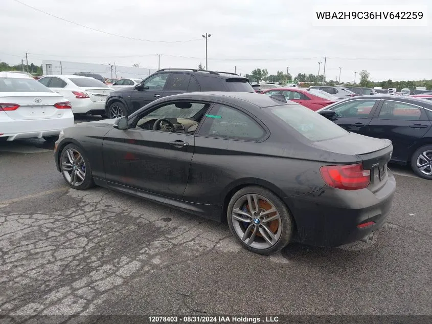 2017 BMW 230Xi VIN: WBA2H9C36HV642259 Lot: 12078403