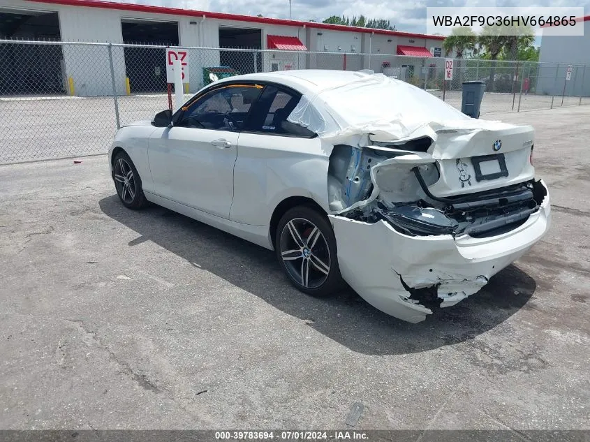2017 BMW 230I VIN: WBA2F9C36HV664865 Lot: 39783694