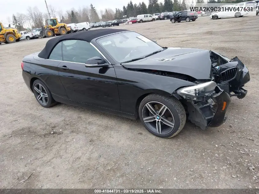 2017 BMW 230I VIN: WBA2K9C31HV647631 Lot: 41844731