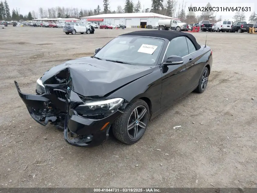2017 BMW 230I VIN: WBA2K9C31HV647631 Lot: 41844731