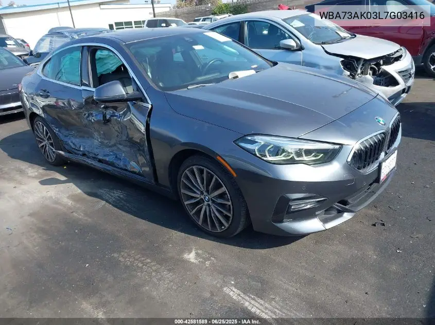 2020 BMW 228I Gran Coupe xDrive VIN: WBA73AK03L7G03416 Lot: 42581589