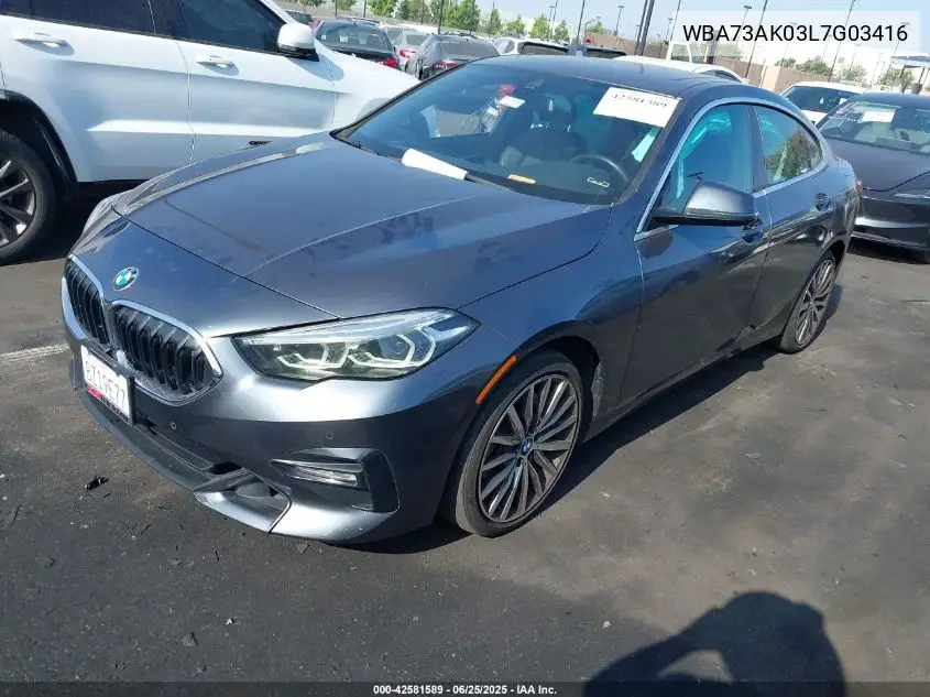 2020 BMW 228I Gran Coupe xDrive VIN: WBA73AK03L7G03416 Lot: 42581589