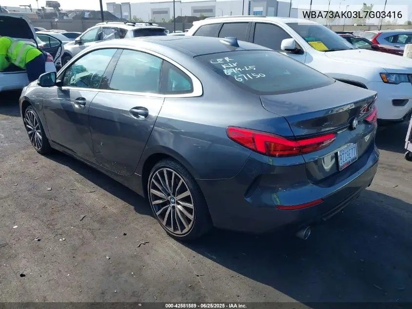 2020 BMW 228I Gran Coupe xDrive VIN: WBA73AK03L7G03416 Lot: 42581589