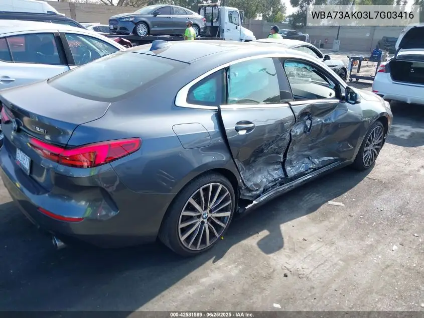2020 BMW 228I Gran Coupe xDrive VIN: WBA73AK03L7G03416 Lot: 42581589